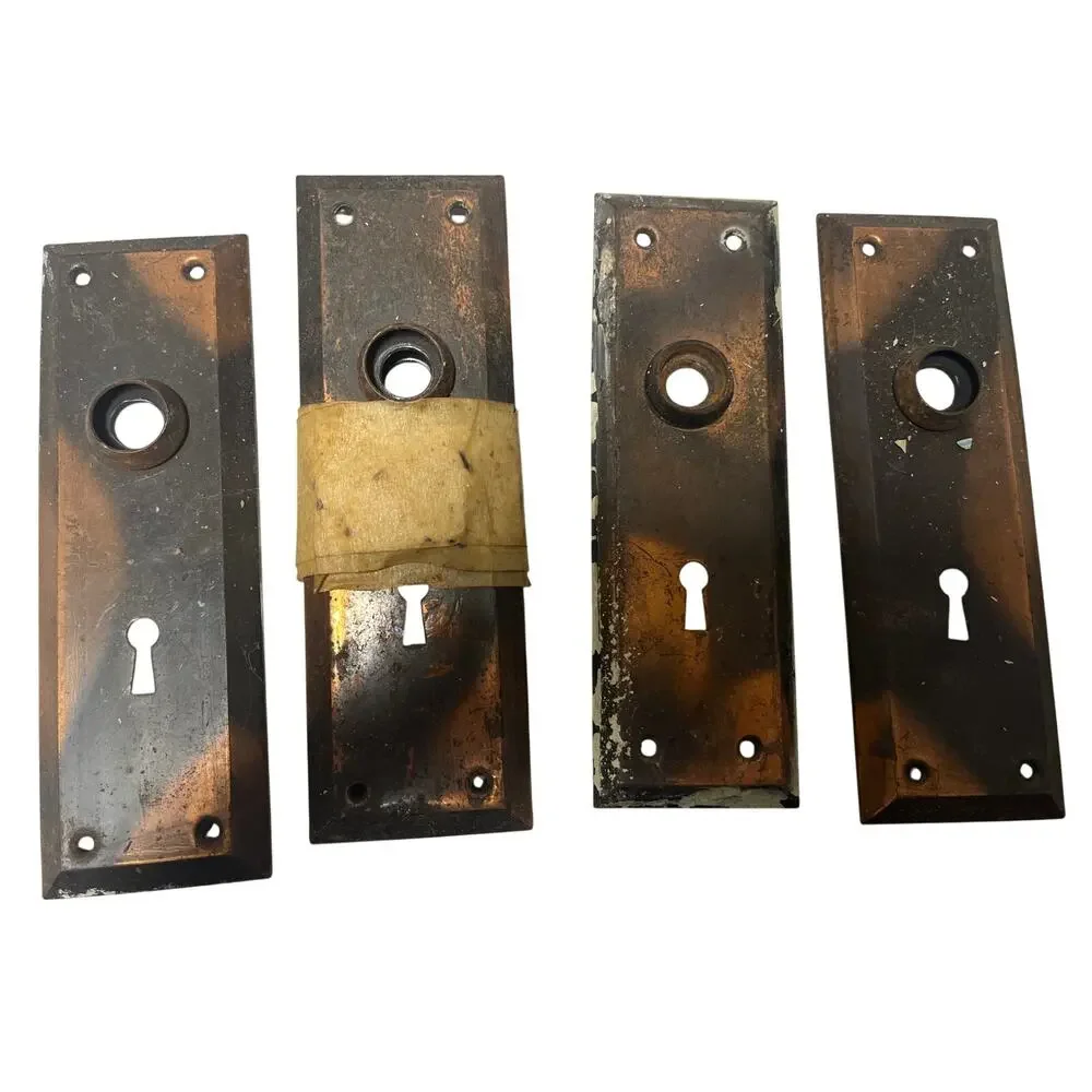 Set Of 6 Antique Japanned Backplate Door Lock Escutcheons-Copper Flash-VG+ COND